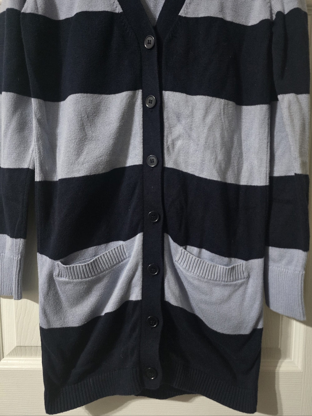 Y2K Lacoste Rugby Stripe Tunic Length Button Down Cotton Knit Cardigan Sweater. - Picture 5 of 12